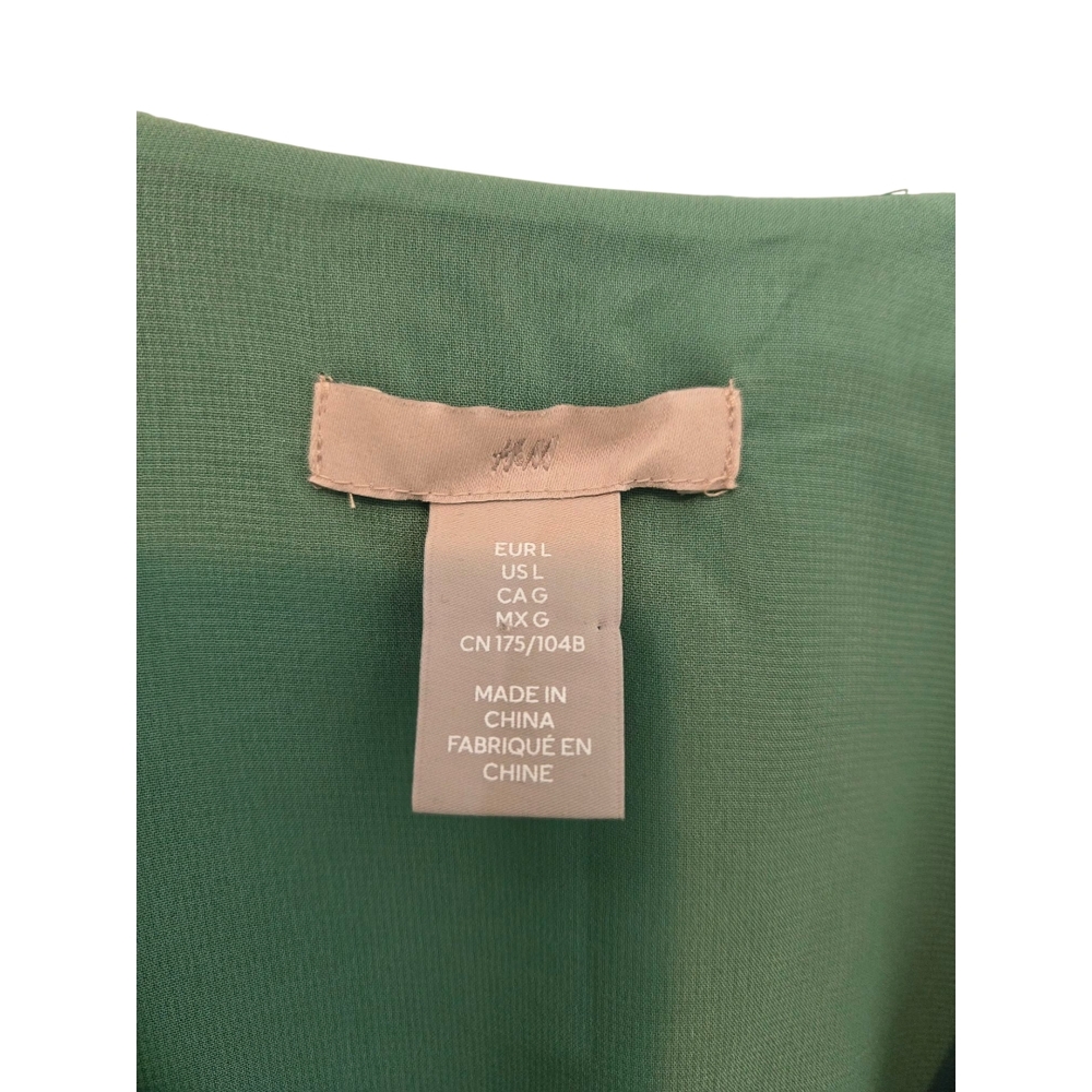 H&M Short Babydoll Mini Dress V Neck Long Sleeves Size Large Green - Picture 6 of 12